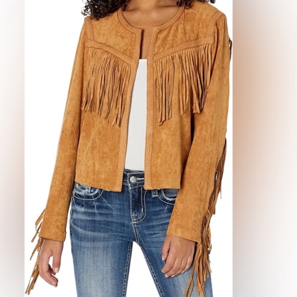 Miss Me Western Fringe Faux Suede Jacket Brown Large NWT - Picture 6 of 11